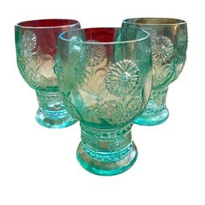 Anthropologie Helianthus Teal Glasses Set of Three Goblets Retired Design